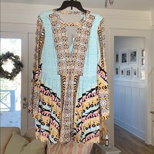 Free People Long Sleeve V neck Tunic Multicolor